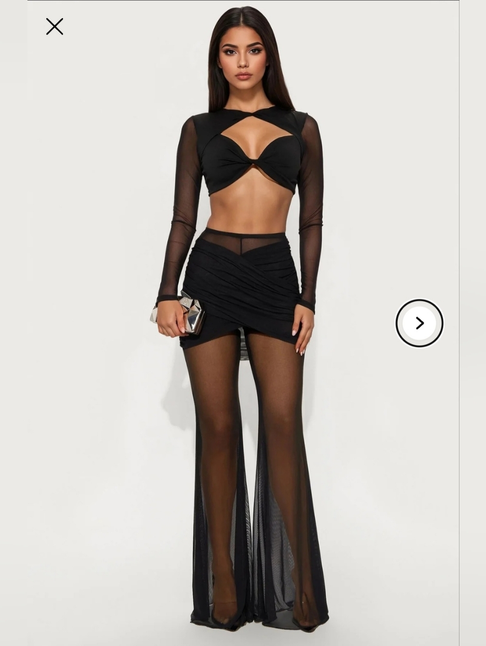 Fashion Nova Womens Sheer Black Two-Piece Twist Front Crop Top & Pant Set XL